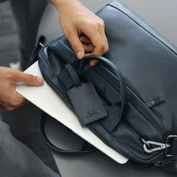 BROWN BEAR Unisex Blue & Silver-Toned Leather Laptop Bag-image-94
