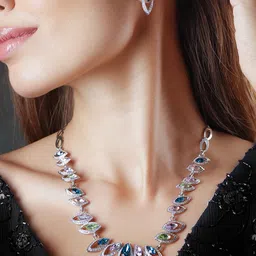 Rubans Rhodium-Plated Royal Multihued Rhinestone Embellished Queen's Necklace set-picture-55