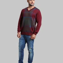 ColorPlus Men Maroon & Blue Checked Pullover image 3