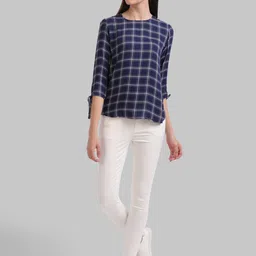 Parx Women Blue Checked Top image 4
