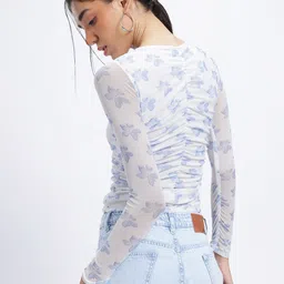 glitchez Ruched Printed Fitted Top image 5