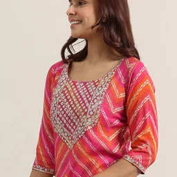 Libas Women Chevron Printed Kurta with Palazzo & Dupatta image 4