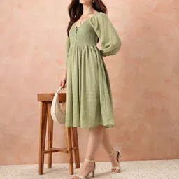 all about you Self-Checked Smocked Fit & Flare Midi Dress image 4