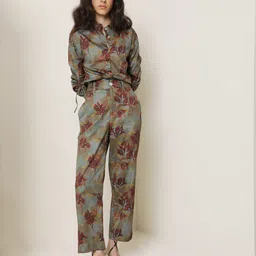 RAREISM Women Floral Printed Slim Fit Cotton Trousers-image-85