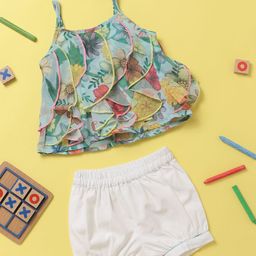 Nauti Nati Girls White & Pink Printed Top with Shorts-picture-11