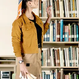 SASSAFRAS Women Mustard Brown Solid Corduroy Jacket-picture-18