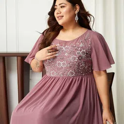 Miss Chase A+ Embroidered Georgette Fit & Flare Maxi Dress image 4