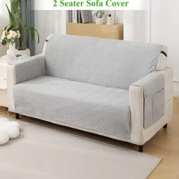 HOKIPO Grey Solid 2 seater Polyester Sofa Cover-image-46