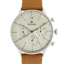 Titan Men Cream-Coloured Analogue Leather Watch 90102SL01 image 2