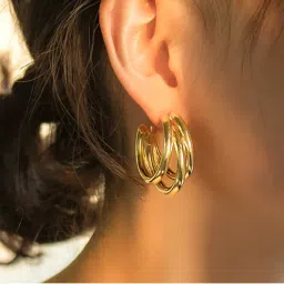 Yellow Chimes Set of 2 pairs silver and gold triple layered hoop earrings-picture-12