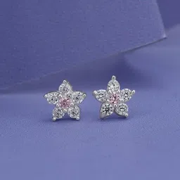 Carlton London Pink 925 Sterling Silver Stone-Studded Floral Studs-picture-12