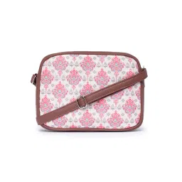 Zouk Women White and Pink Floral Printed Sling Bag-picture-18