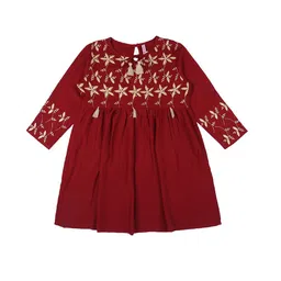 Ishin Maroon Floral Embroidered Tie-Up Neck Cinched Waist Top-picture-35
