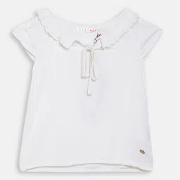 ELLE Girls White Solid A-Line Pure Cotton Top-image-77