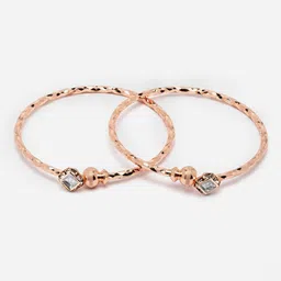 DressBerry Set Of 2 Brass American Diamond Rose Gold-Plated Kada Bracelet-image-77