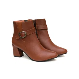 SHUZ TOUCH Block Heels Ankle Tan Boots-picture-34