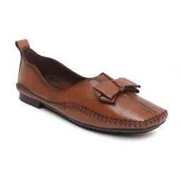 Zoom Shoes Women Tan Genuine Leather Loafers-image-3