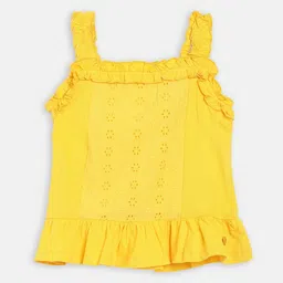 Blue Giraffe Girls Yellow Embroidered A-line Top image 1