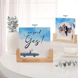 We Said Yes Personalized Acrylic Frame With Wooden Base image 1