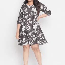 Amydus Women Plus Size Black Printed A-Line Dress image 1