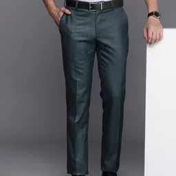 Raymond Men Checked Flat Front Slim Fit Formal Trousers-picture-14