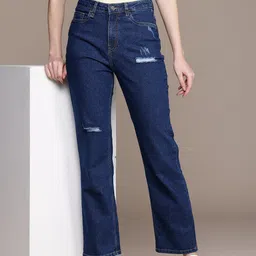 The Roadster Life Co. Women Straight Fit Mildly Distressed Light Fade Stretchable Jeans-image-12
