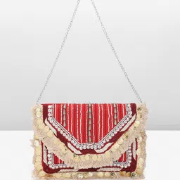 Sangria Embellished Pure Jute Foldover Clutch-picture-49