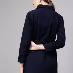 STREET 9 Women Navy Blue Solid Double-Breasted Trench Coat image 5