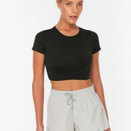 Trendyol Women Grey Solid Shorts-picture-26