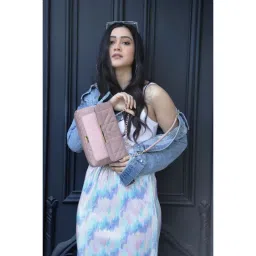 Yelloe Multi Compartment Color Blocked Handbag In Pink image 1