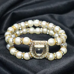 Bella Worth Sterling Silver-Plated Artificial Stones Studded & Beaded Wraparound Bracelet-picture-41