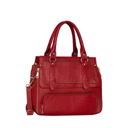 HiLEDER Women Red Leather Textured Pattern Satchel Bag with Detachable Strap (M)-picture-17