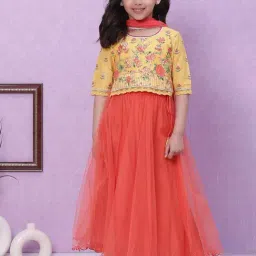 BIBA Girls Yellow & Orange Printed Top, Lehenga with Dupatta-image-25