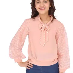 Cutecumber Kids Peach Embellished Full Sleeves Top-image-9