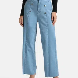 Kazo Light Blue Denim Flared Fit High Rise Jeans-image-34