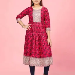 Aarika Kids Rani Pink Cotton Floral Print Kurti-image-80