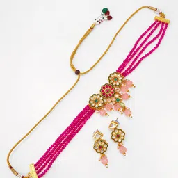 Anouk women Gold Plated Kundan Stones Studded & Beaded Jewellery Set image 3