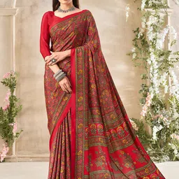 Mitera Floral Printed Saree With Unstitched Blouse Piece-picture-16