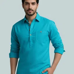 Vida Loca Shirt Collar Roll-Up Sleeves Cotton Straight Kurtas-picture-39