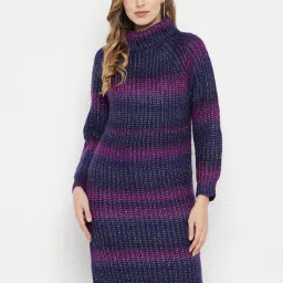 MADAME Blue & Purple Wool Regular Fit Sweater image 1