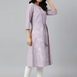 W Lilac Cotton Floral Print A Line Kurta image 5