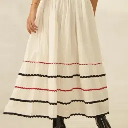 VIRGIO White Flared Fit Striped Skirt image 2