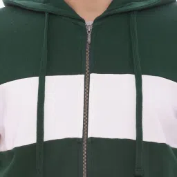 Basics Green & White Slim Fit Colour Block Hooded Jacket image 4