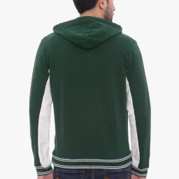 Basics Green & White Slim Fit Colour Block Hooded Jacket image 2