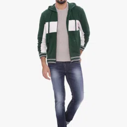 Basics Green & White Slim Fit Colour Block Hooded Jacket image 5