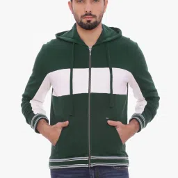 Basics Green & White Slim Fit Colour Block Hooded Jacket image 1