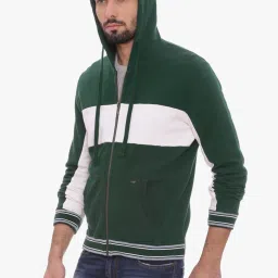 Basics Green & White Slim Fit Colour Block Hooded Jacket image 3