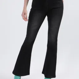 Iconic Black Cotton Mid Rise Bootcut Jeans-image-69