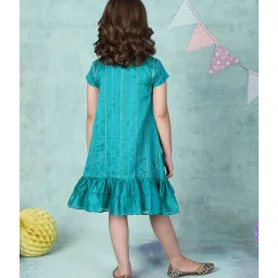 Fabindia Kids Teal Striped Dress image 2