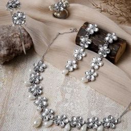 Teejh Ankushi Polki Stone Silver Oxidised Jewellery Set-picture-4